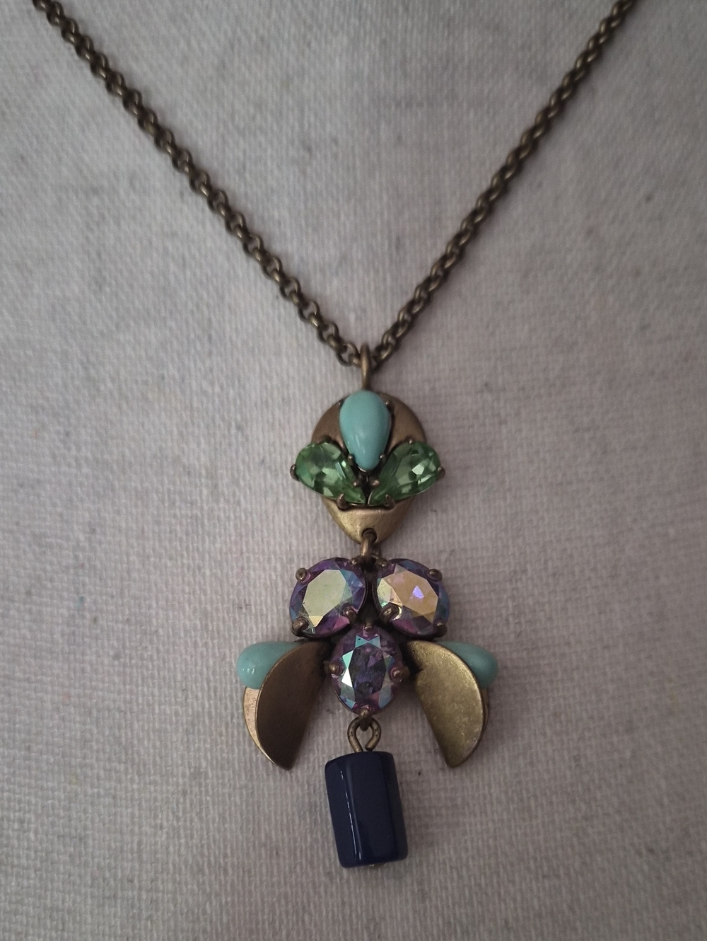 NWT J. Crew Green, Aqua & Purple Crystal Pendant Necklace